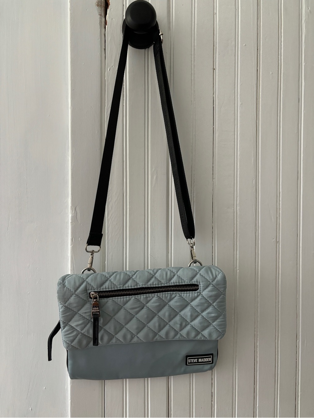 Steve Madden Quilted Crossbody Bag in Pale Blue with Black Strap